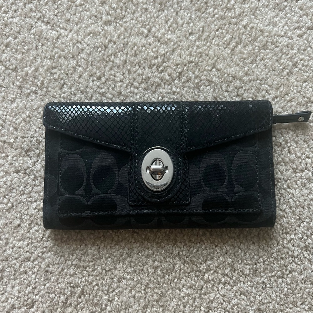 Coach Black Wallet with Silver Accents